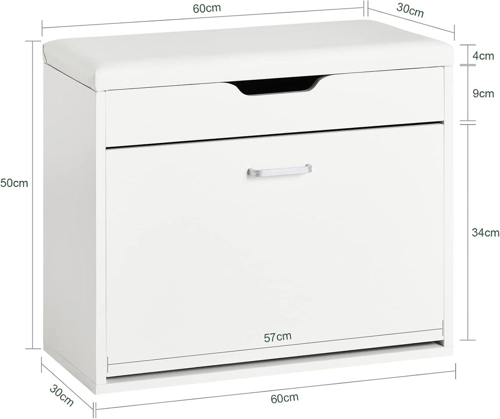 White Narrow Padded Foldable Shoe Storage Bench