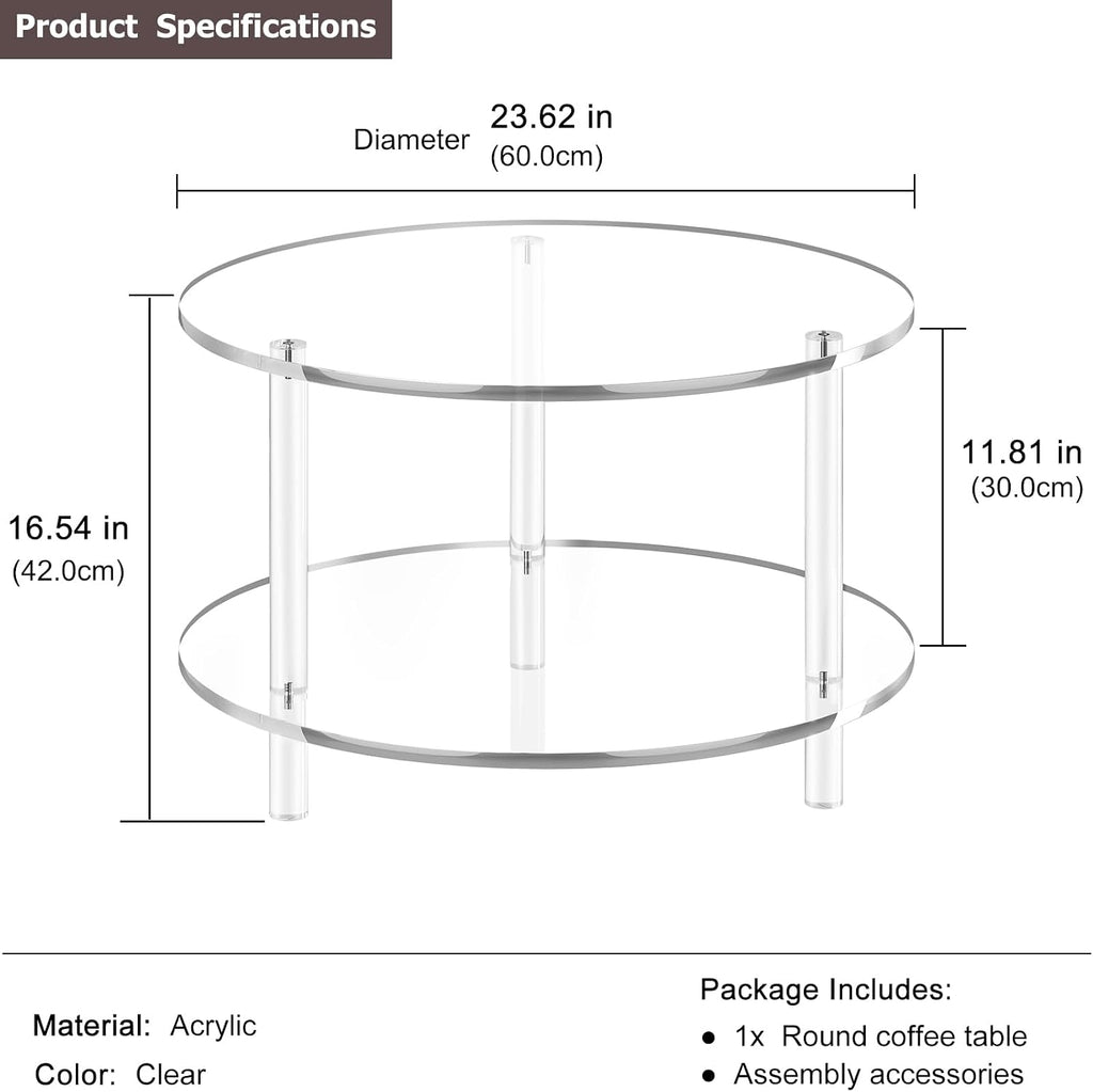 Clear Acrylic Round Two Tier Coffee Table