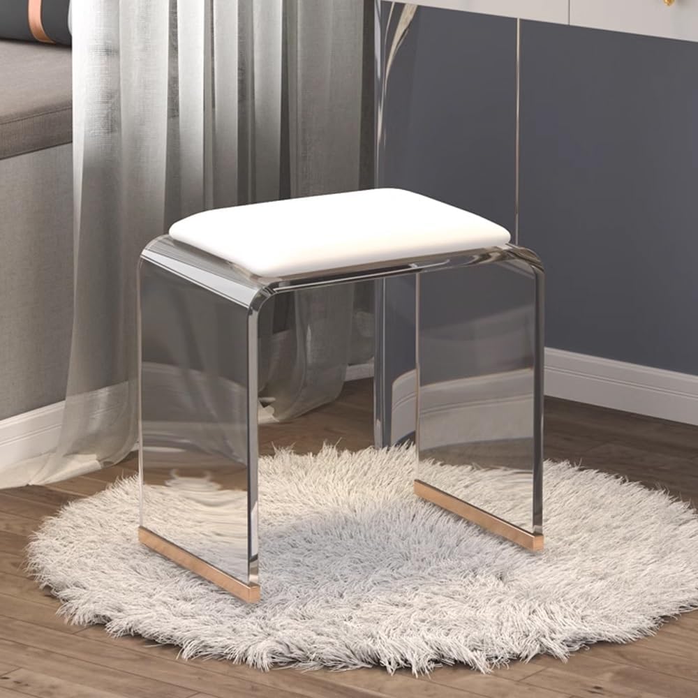 Clear Acrylic Tufted White Padded Ottoman