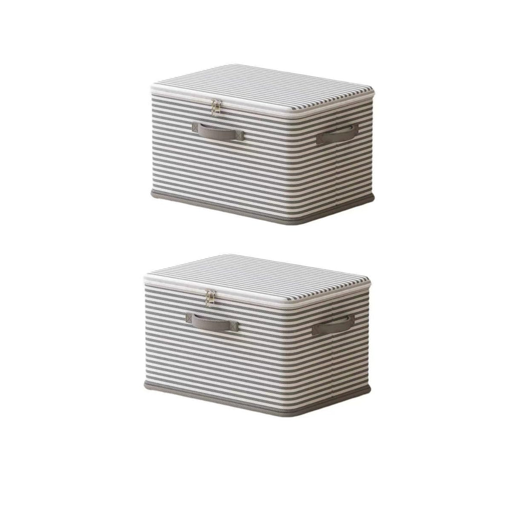 Gray Striped Fabric Lidded Storage Containers