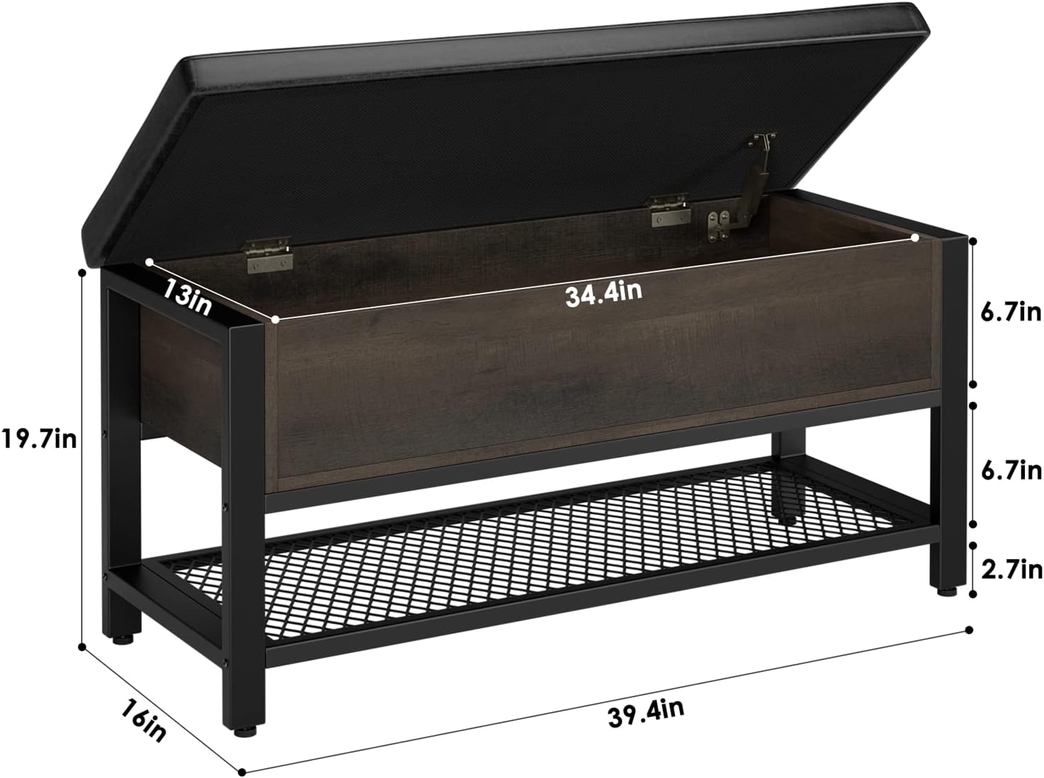 Dark Brown Flip Top Cushioned Shoe Bench