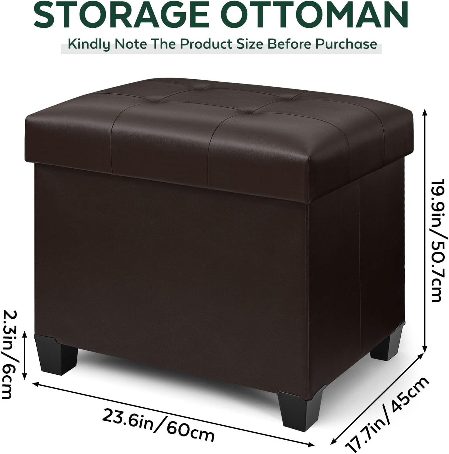 Brown Faux Leather Legged Rectangular Storage Ottoman