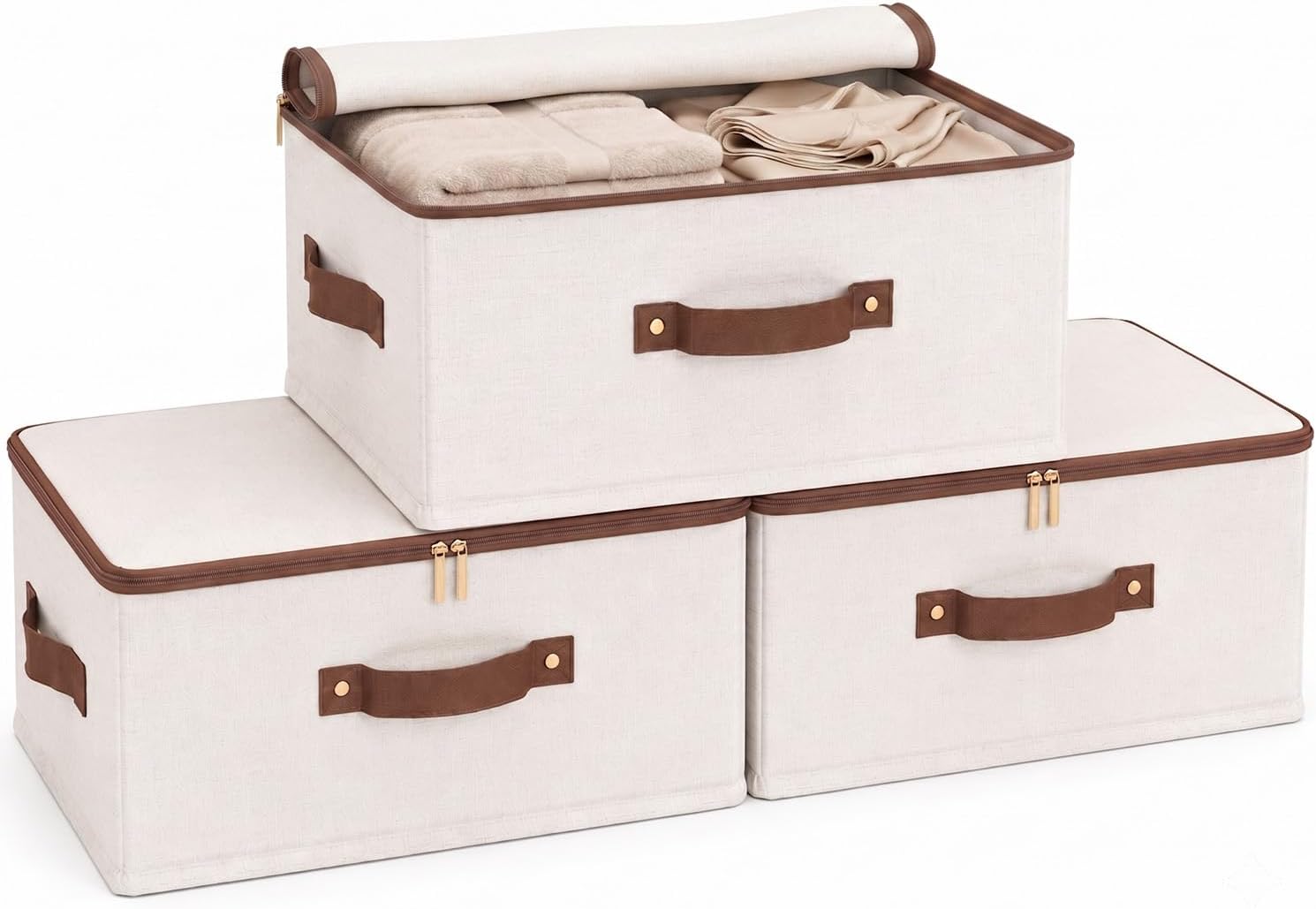Beige Linen Foldable Zipper Storage Cubes