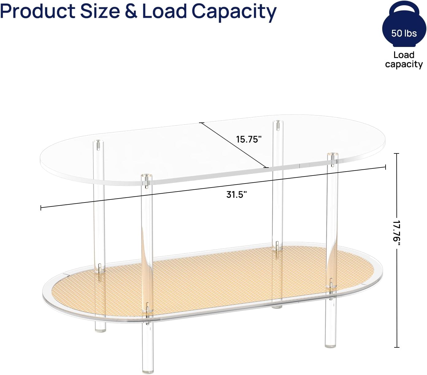 Clear Acrylic Oval 2 Tier Coffee Table