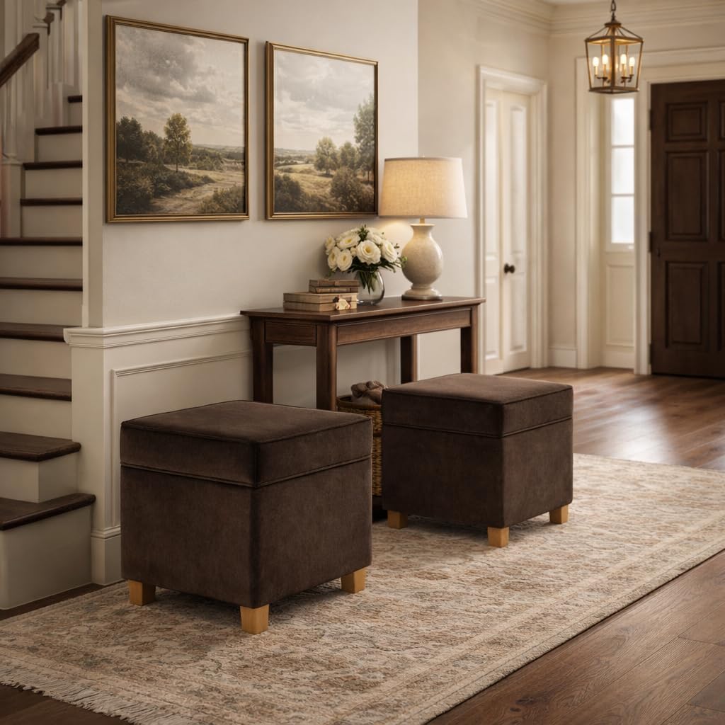 Chocolate Brown Velvet Square Storage Ottoman