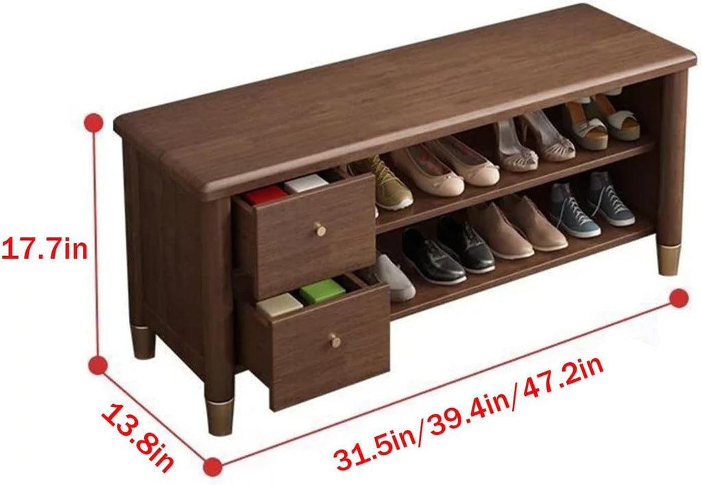 Walnut Wooden Padded Entryway Shoe Storage Bench