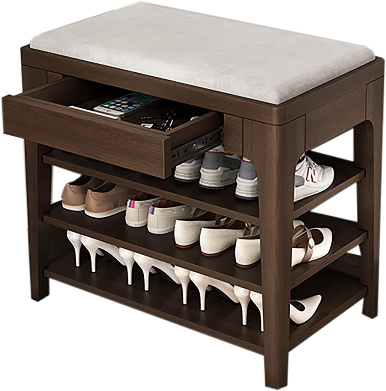 Wooden Cushioned Entryway Storage Shoe Bench