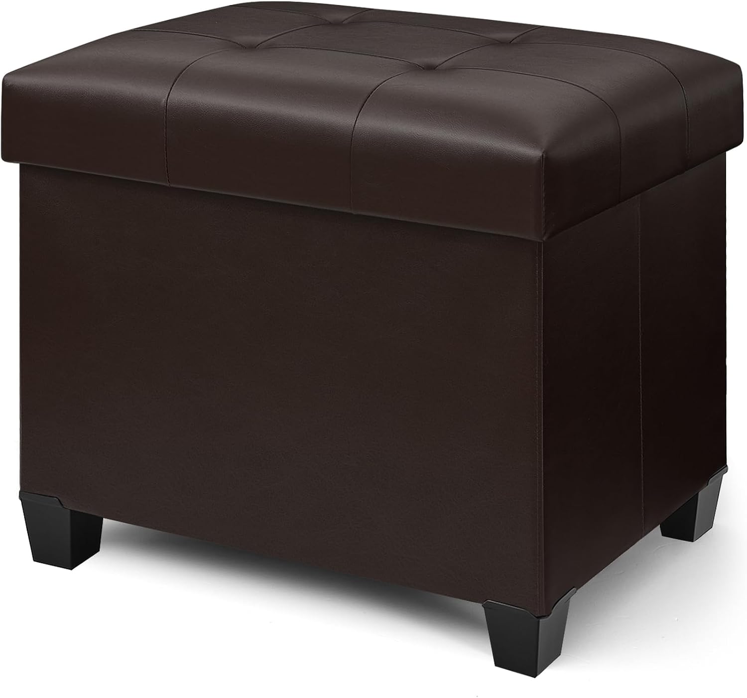 Brown Faux Leather Legged Rectangular Storage Ottoman
