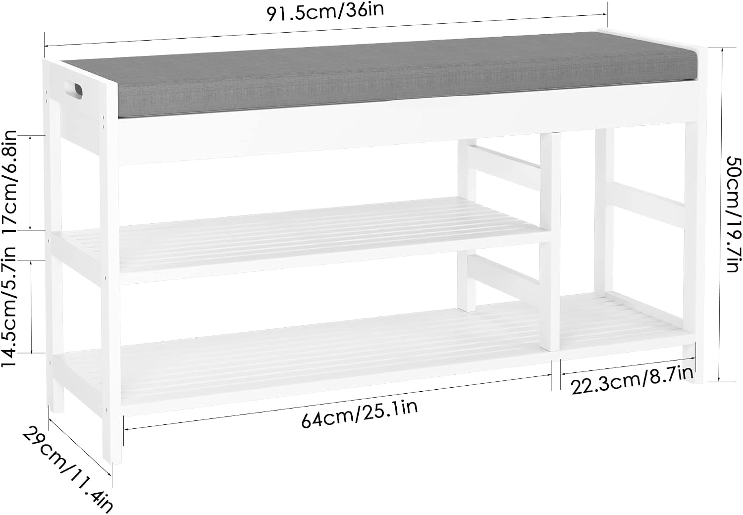 White Bamboo Flip Top Shoe Storage Bench