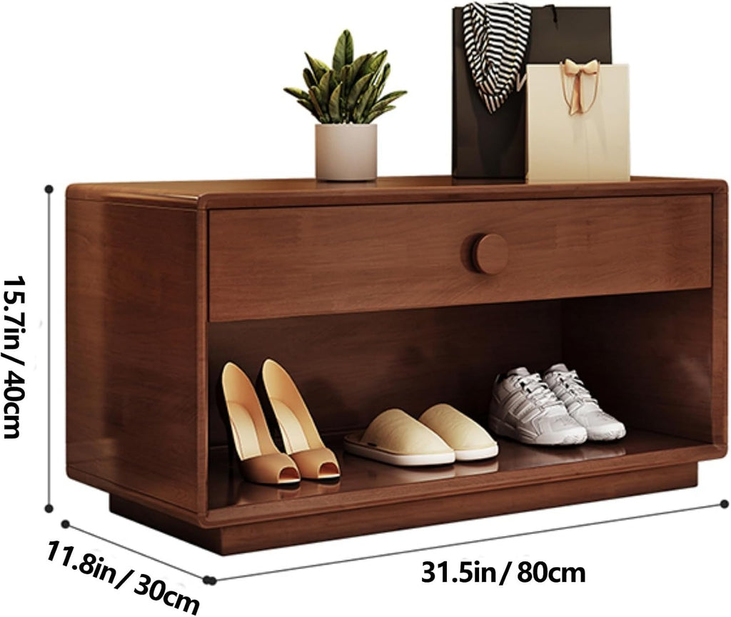 Walnut Wooden Storage Entryway Shoe Bench