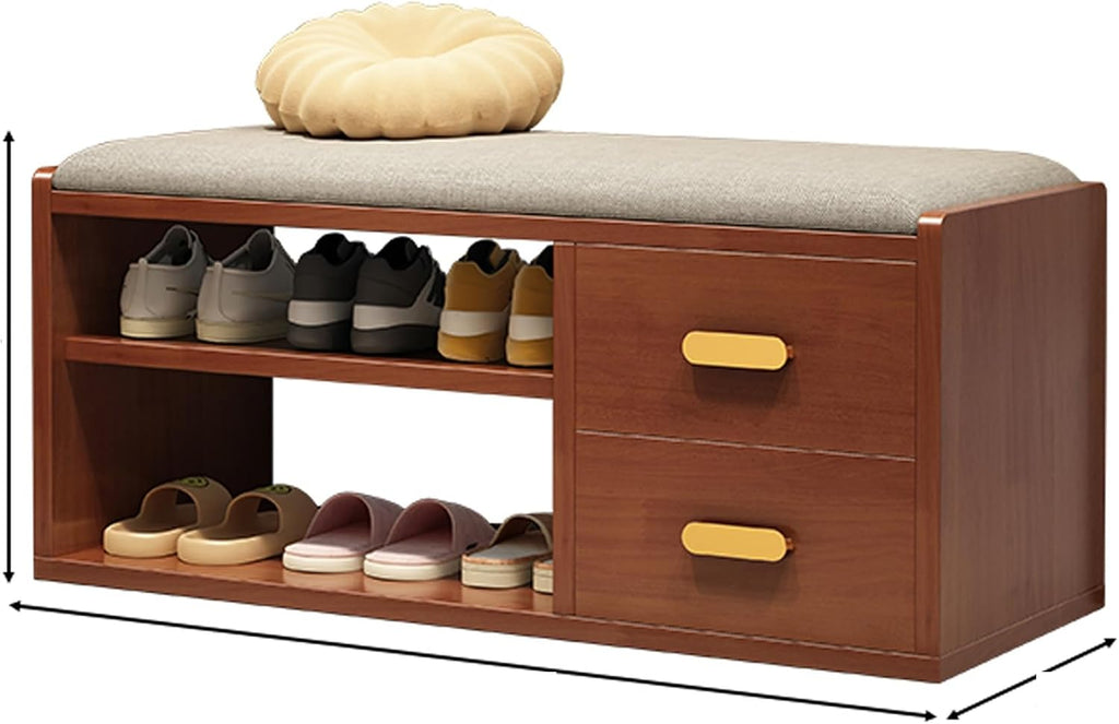 Walnut Cushioned Entryway Storage Shoe Bench