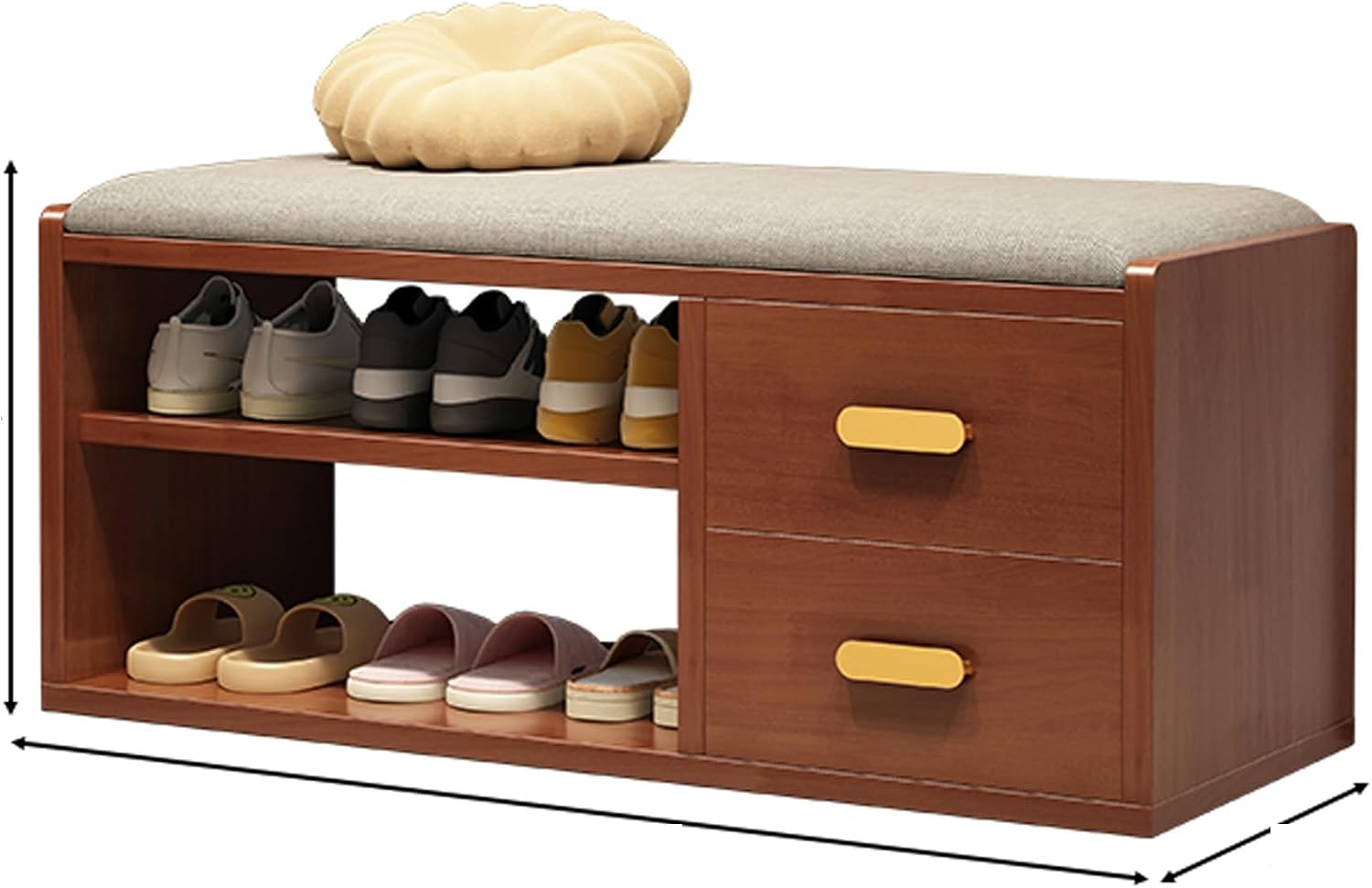 Walnut Cushioned Entryway Storage Shoe Bench