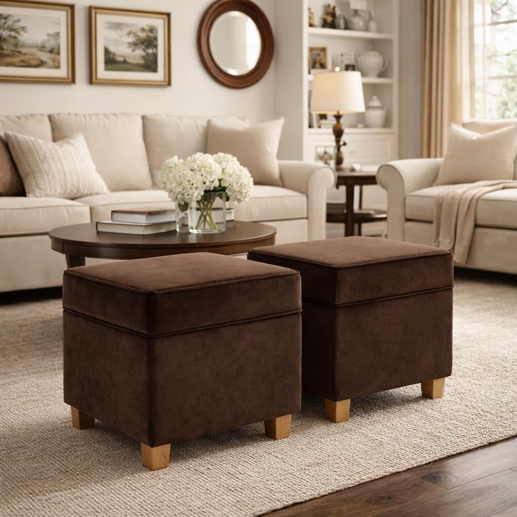 Chocolate Brown Velvet Square Storage Ottoman
