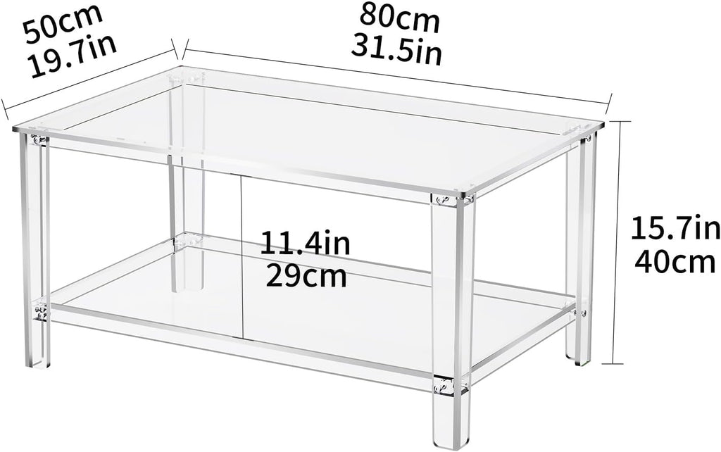 Clear Acrylic Rectangular Two Tier Coffee Table