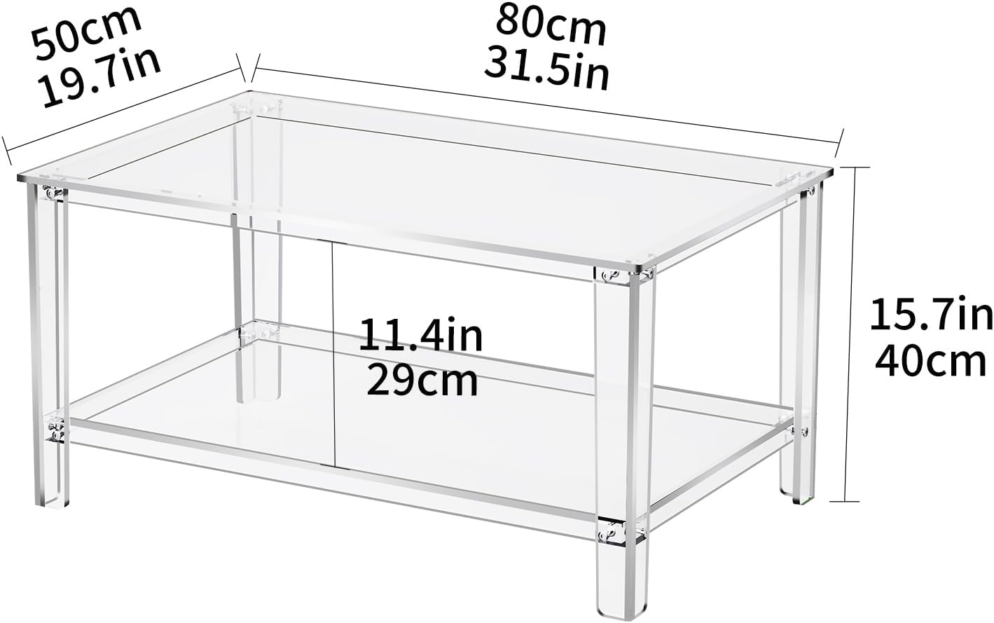 Clear Acrylic Rectangular Two Tier Coffee Table