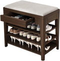 Wooden Cushioned Entryway Storage Shoe Bench