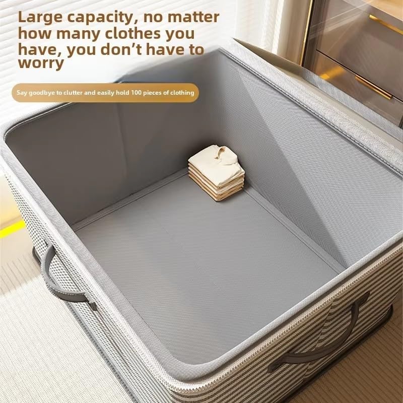 Gray Striped Fabric Lidded Storage Containers