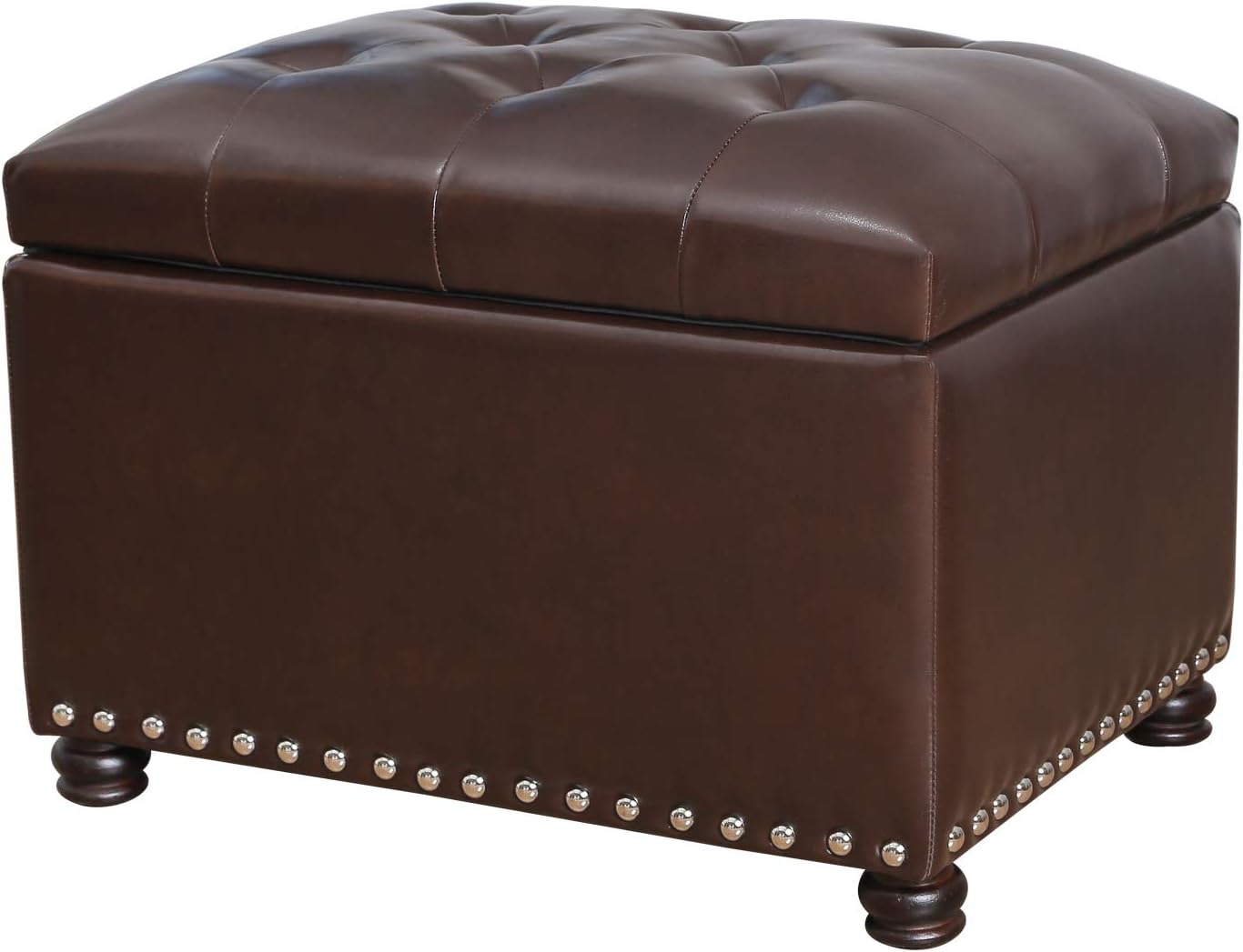 Brown Faux Leather Rectangular Storage Ottoman Bench