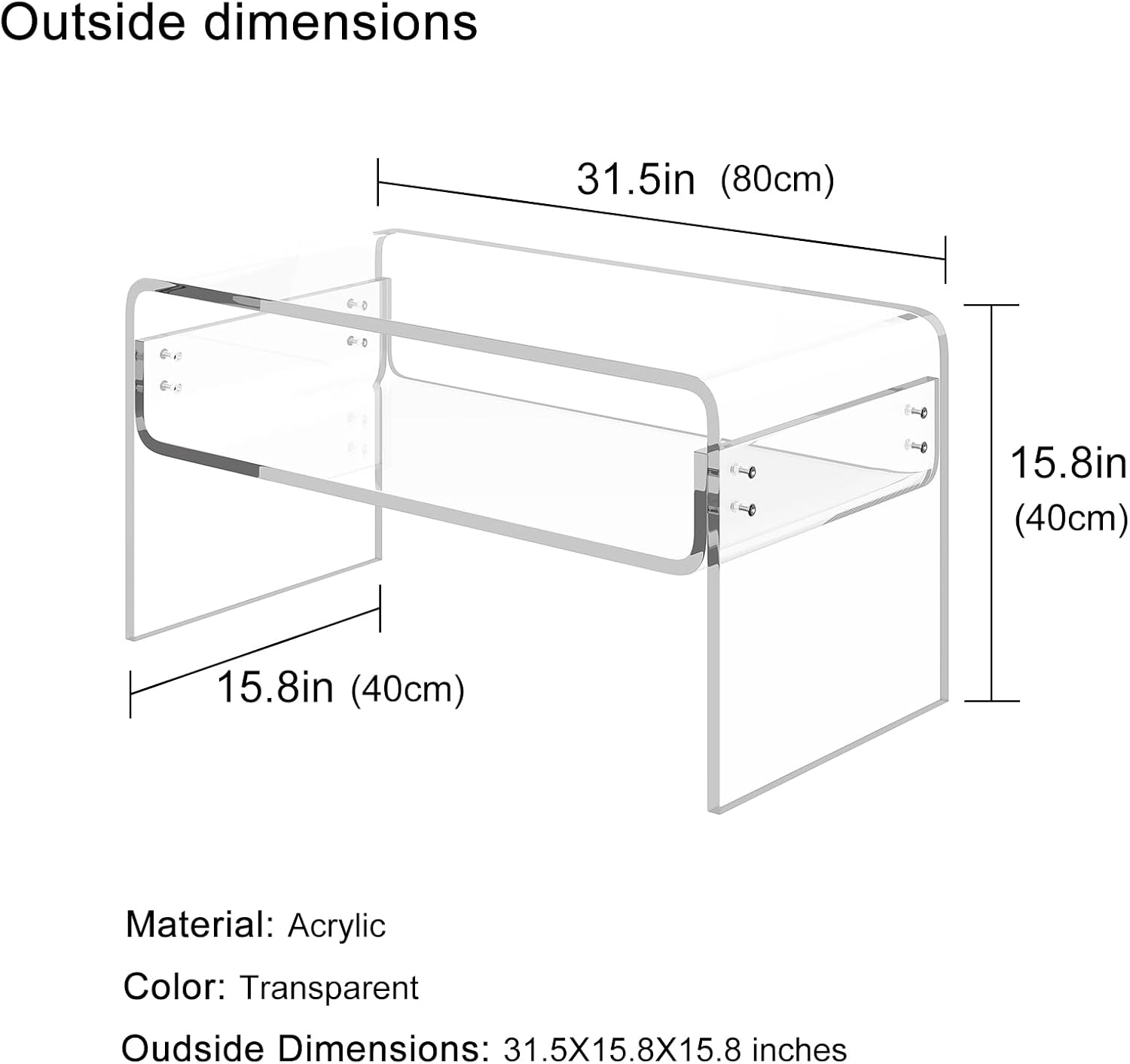 Clear Acrylic Rectangular Modern Coffee Table