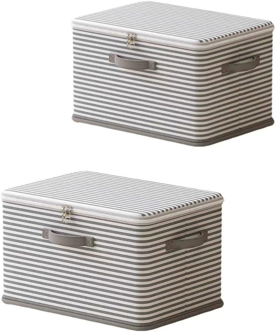 Gray Striped Fabric Lidded Storage Containers