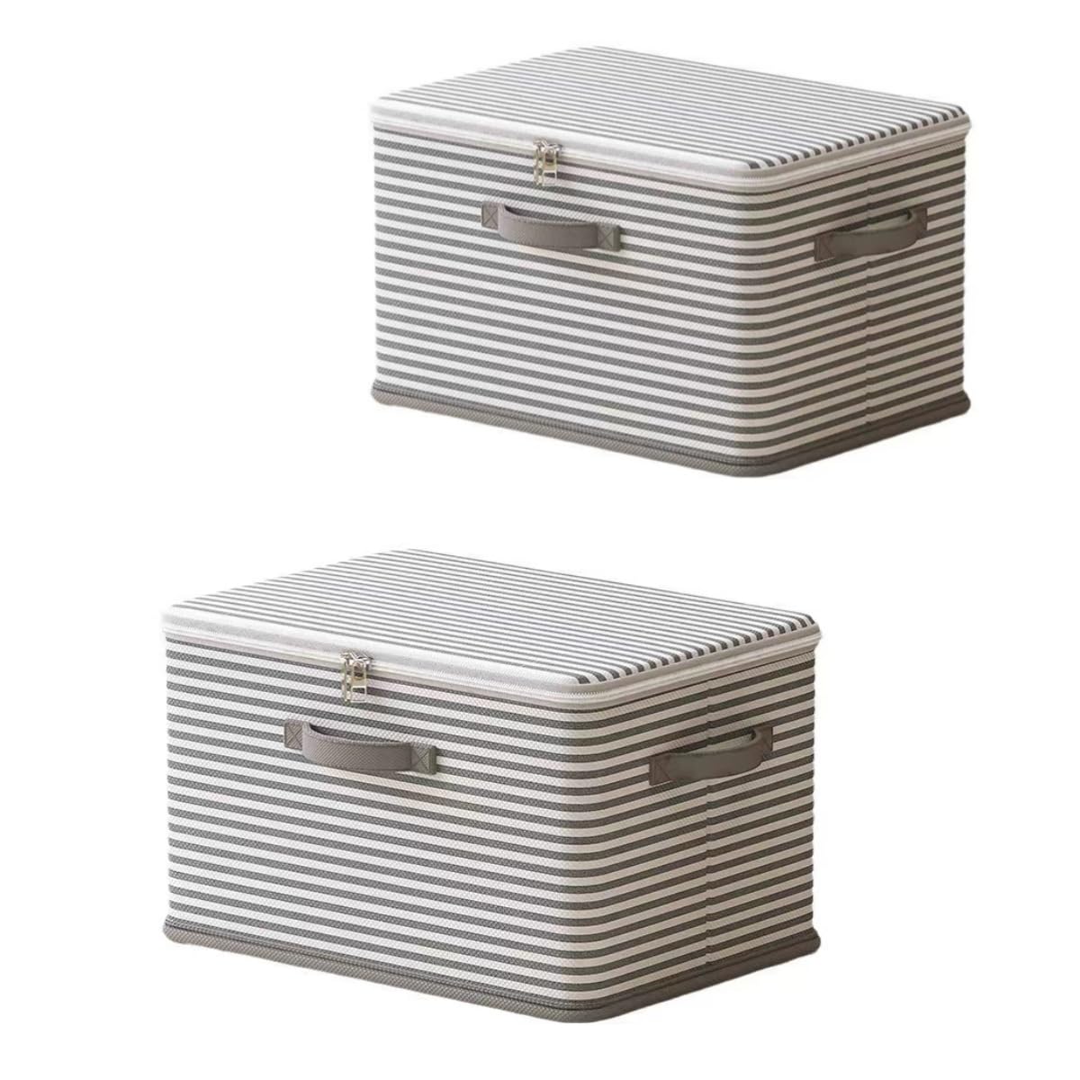 Gray Striped Fabric Lidded Storage Containers