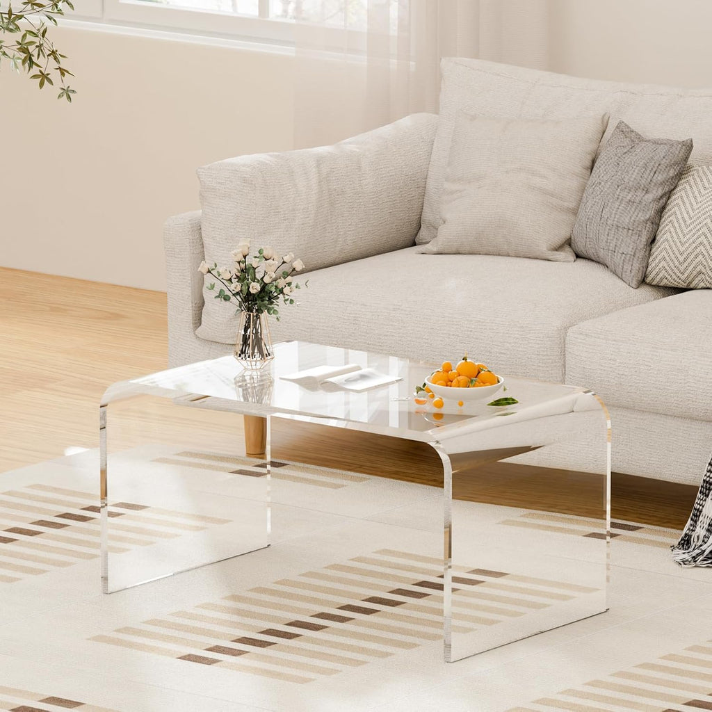 Clear Thick Acrylic Waterfall Coffee Table