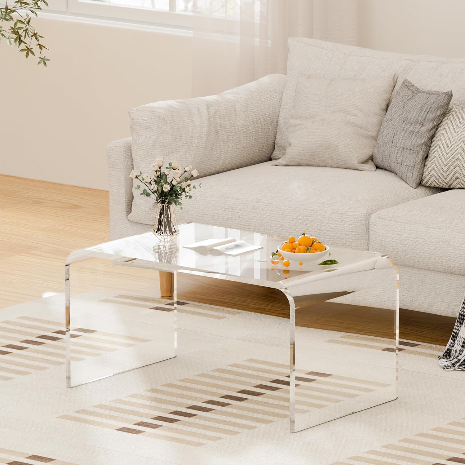 Clear Thick Acrylic Waterfall Coffee Table