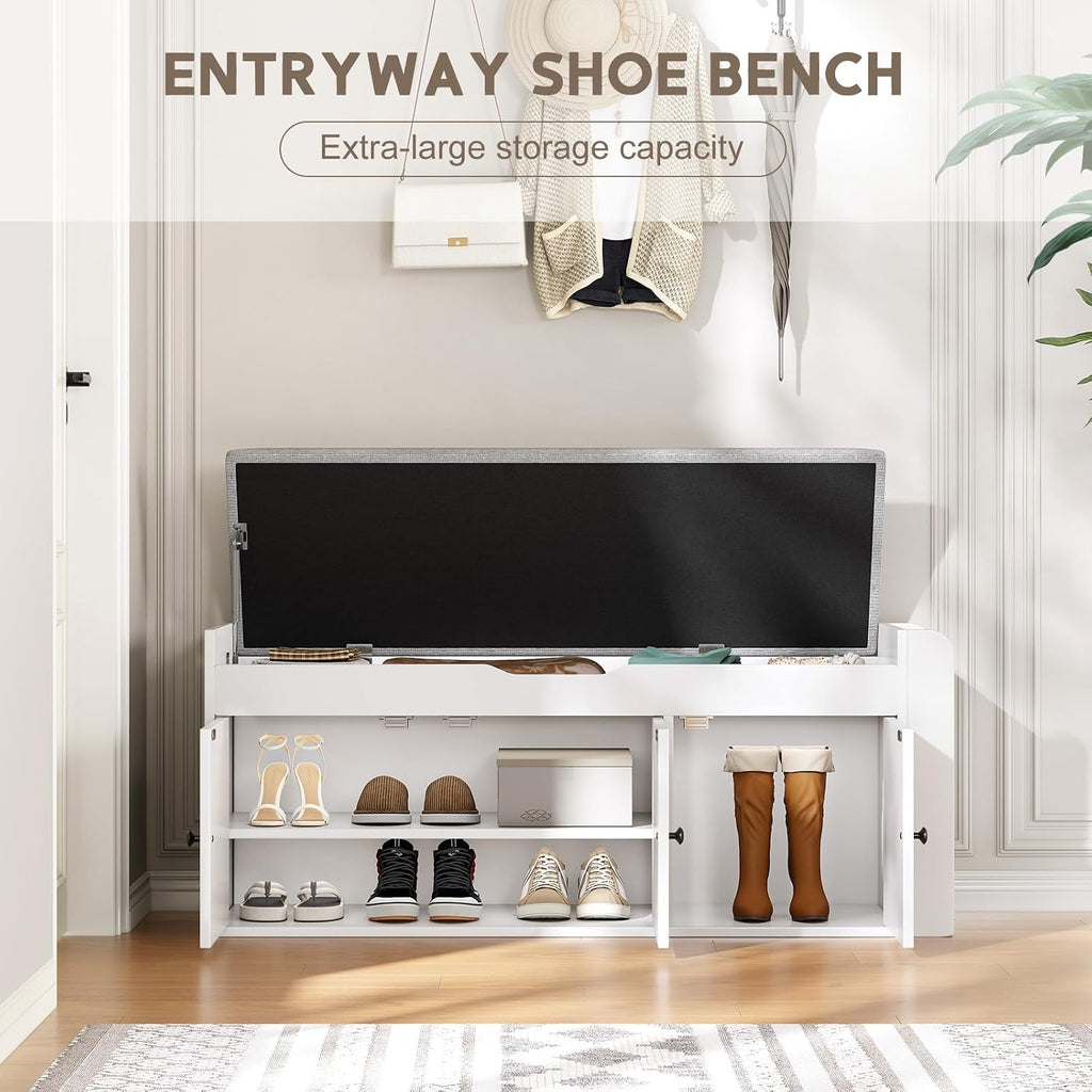 White Lift Top Entryway Shoe Storage Bench