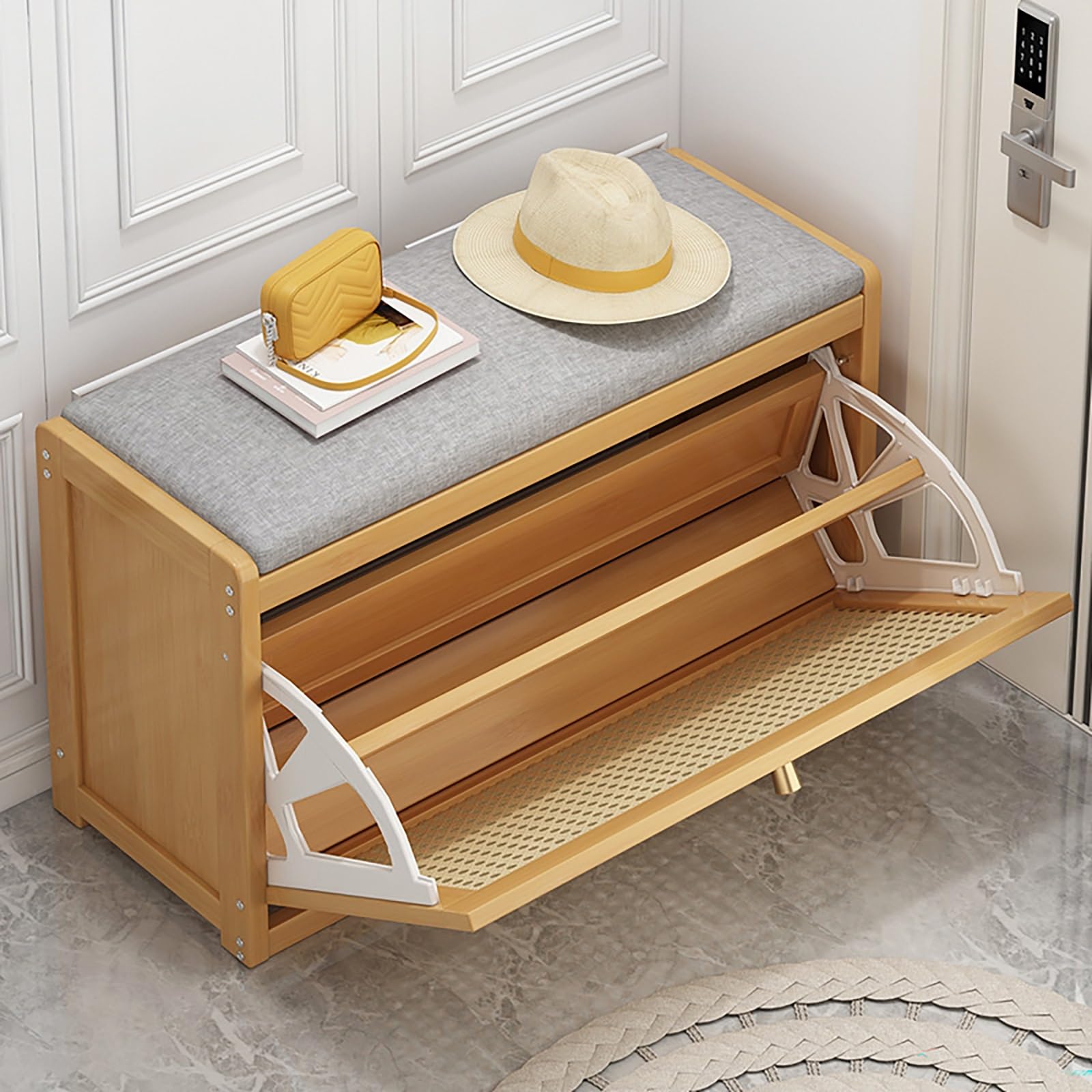 Linen Upholstered Entryway Shoe Storage Bench
