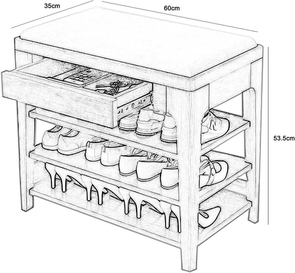 Wooden Cushioned Entryway Storage Shoe Bench