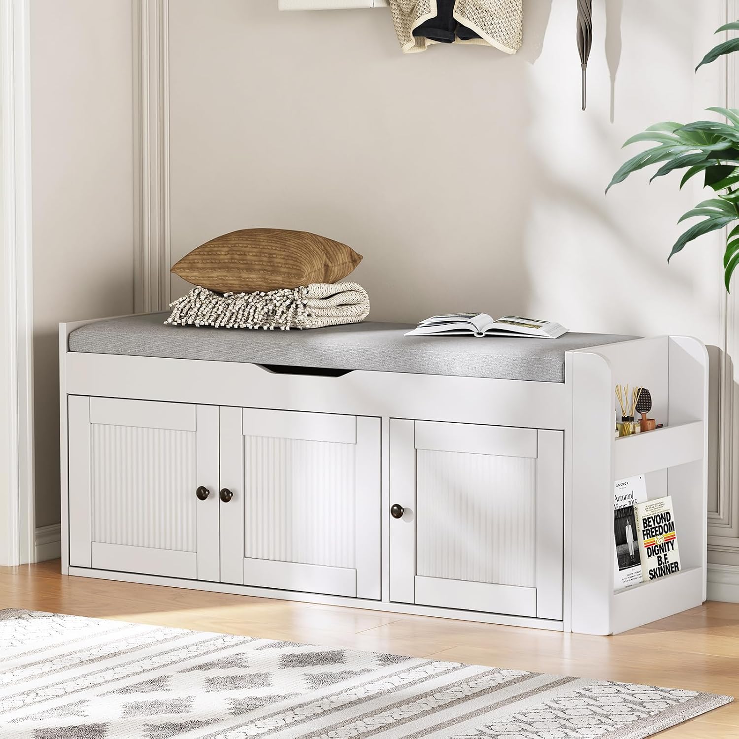 White Lift Top Entryway Shoe Storage Bench