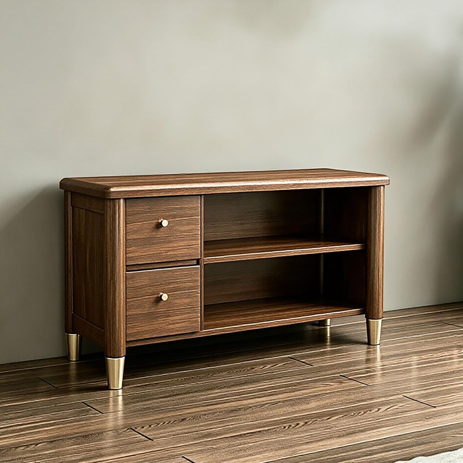 Walnut Wooden Padded Entryway Shoe Storage Bench