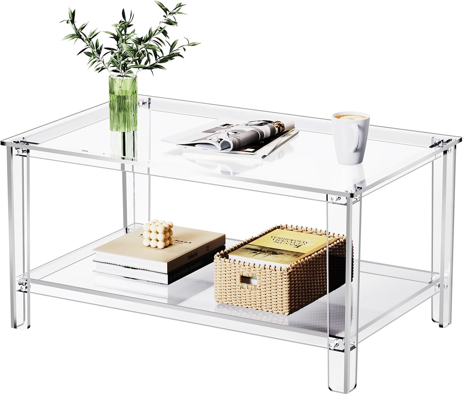 Clear Acrylic Rectangular Two Tier Coffee Table
