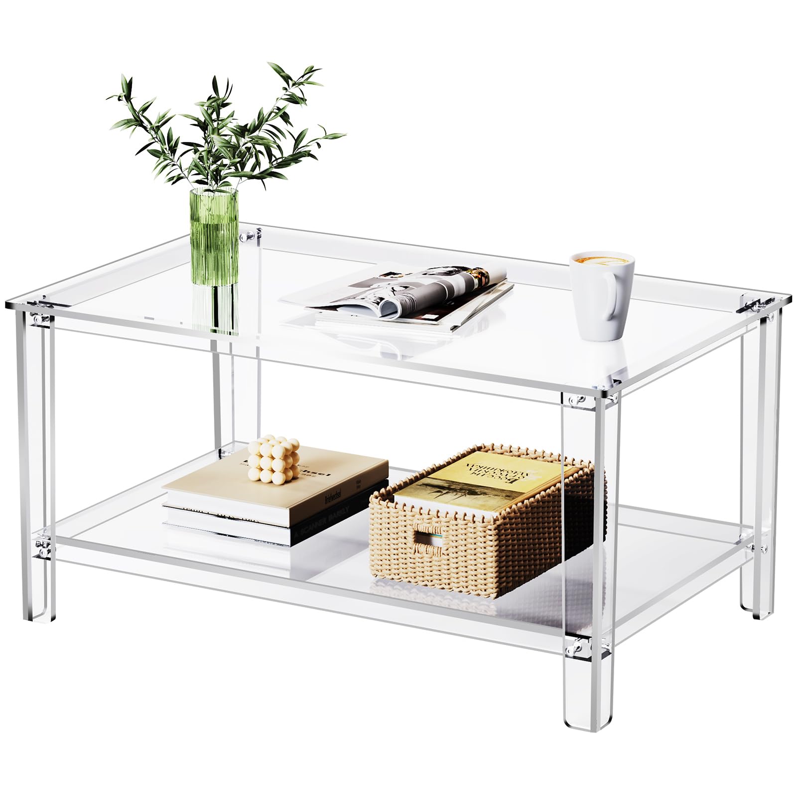 Clear Acrylic Rectangular Two Tier Coffee Table