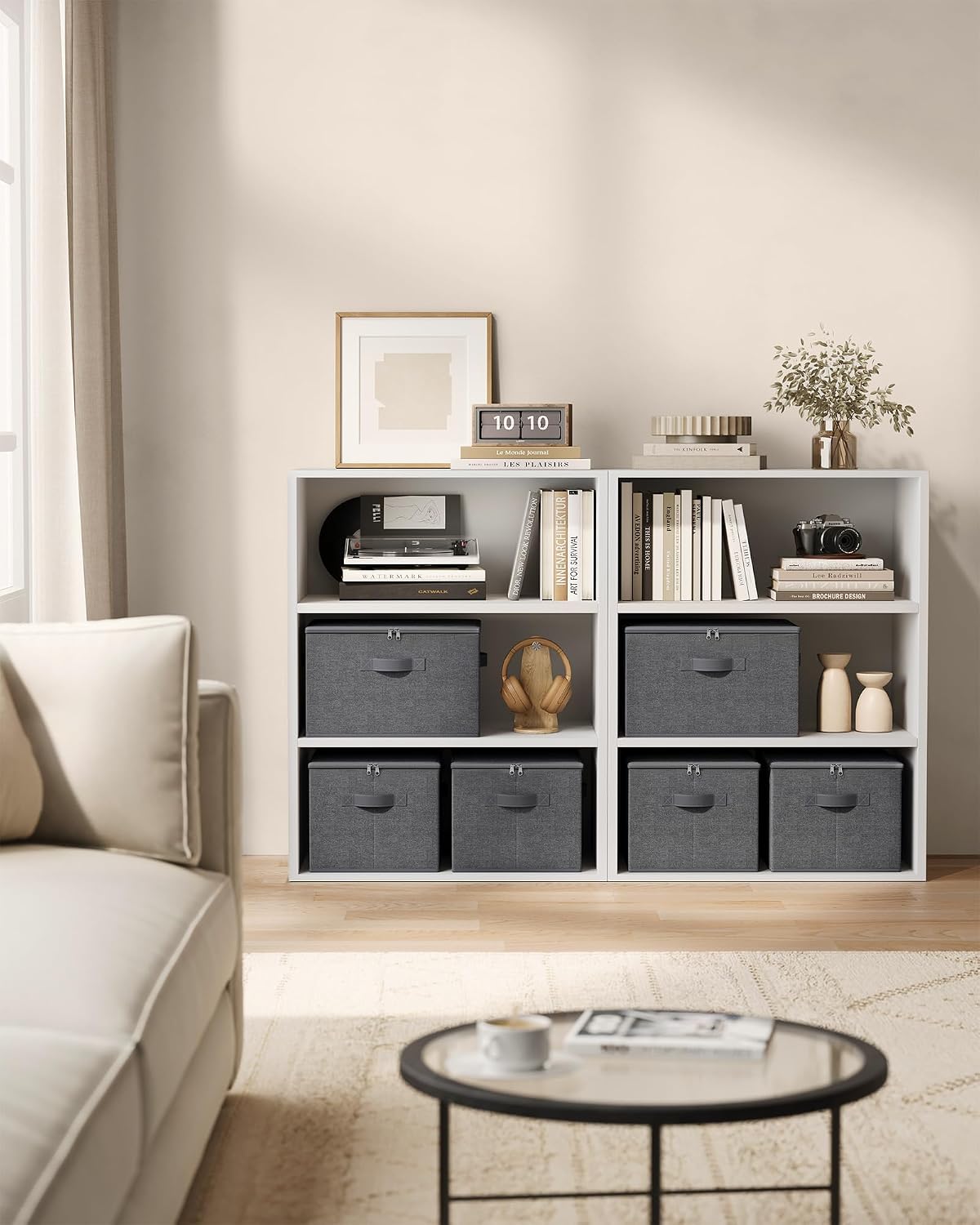 Slate Gray Zipper Fabric Foldable Storage Bins
