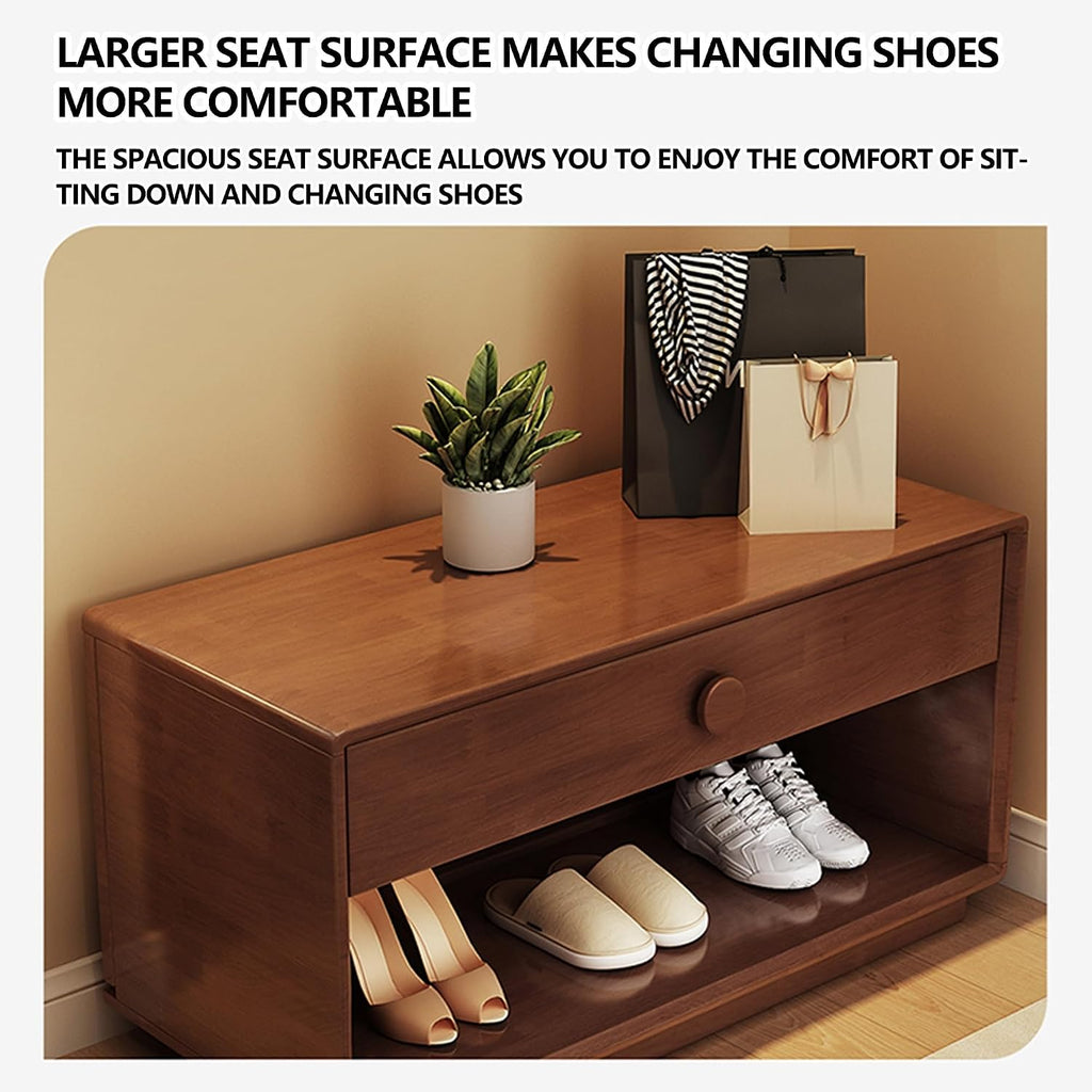 Walnut Wooden Storage Entryway Shoe Bench