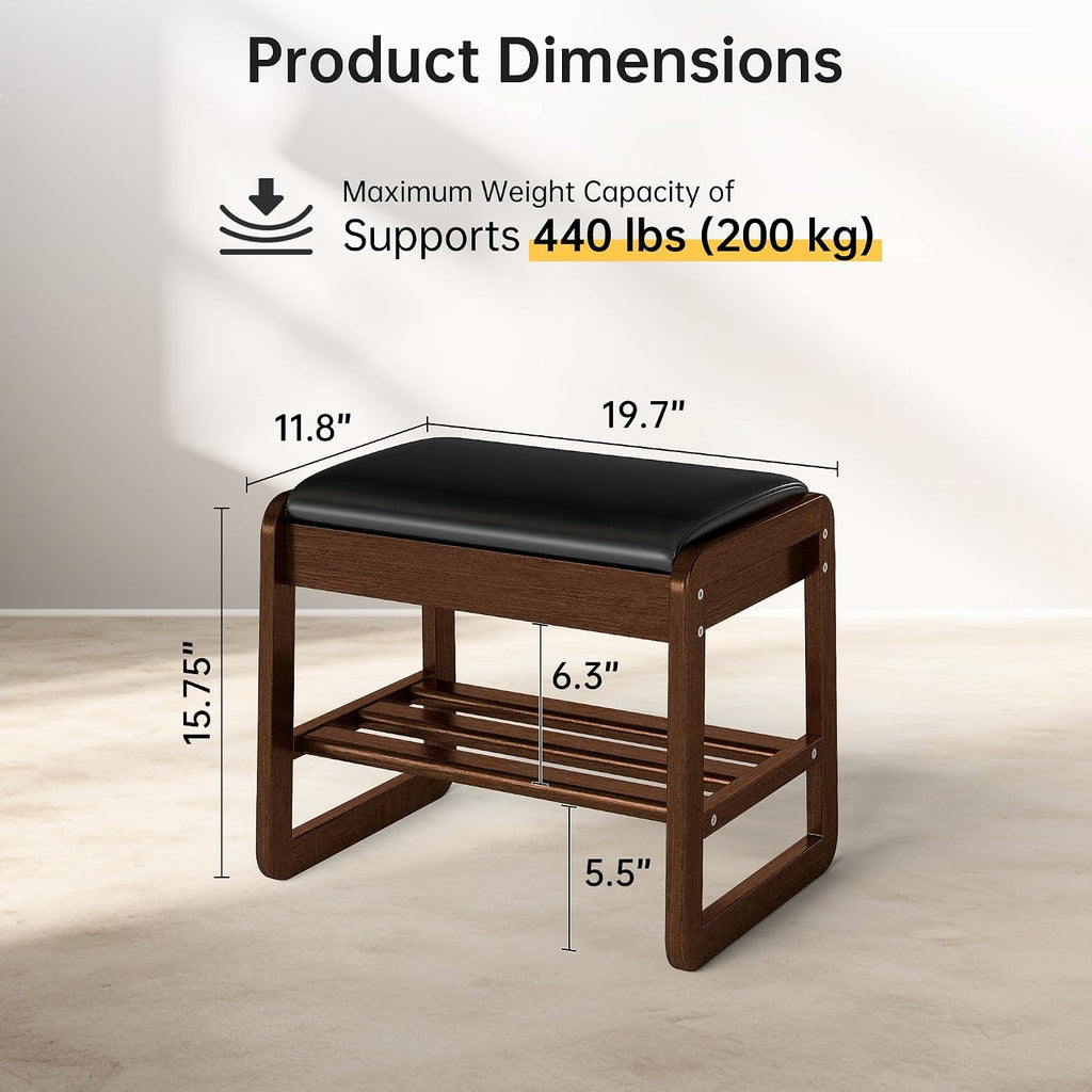 Rubberwood Cushioned Flip Top Shoe Bench