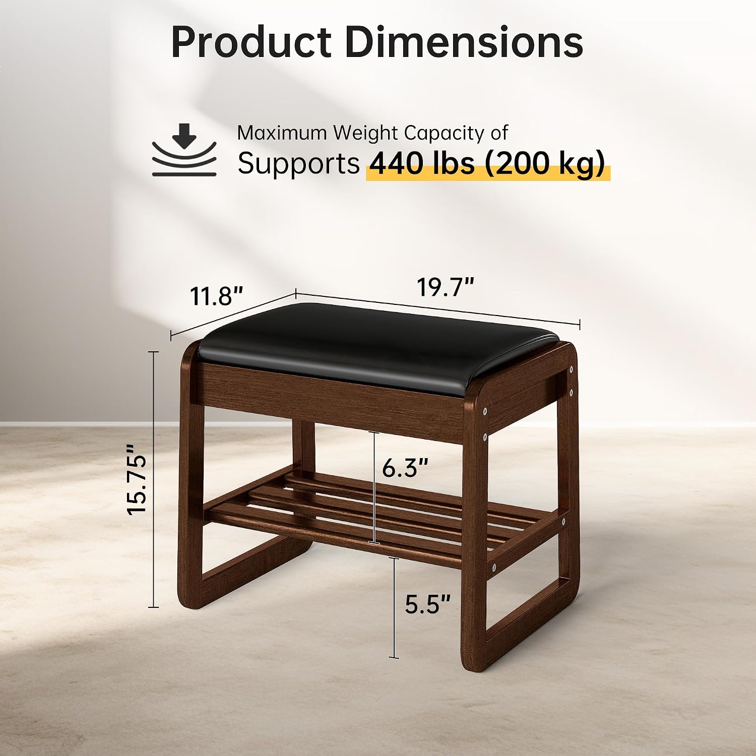 Rubberwood Cushioned Flip Top Shoe Bench