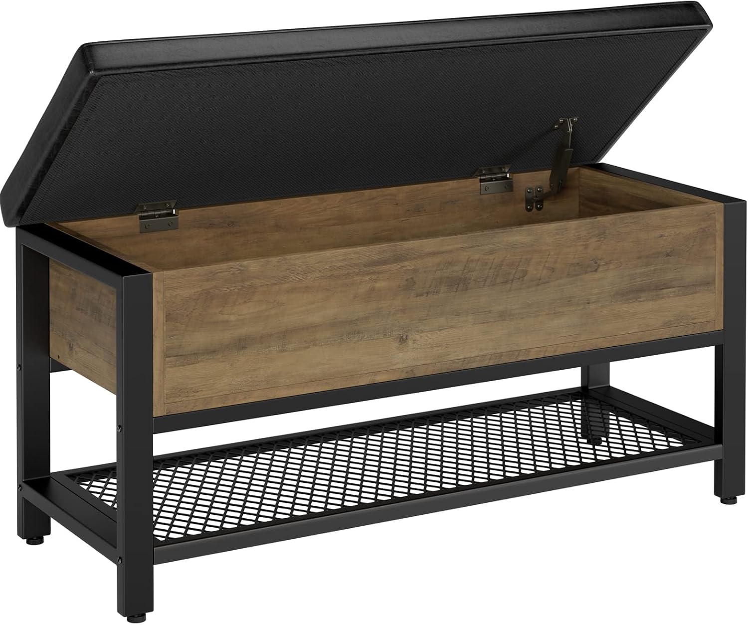 Rustic Brown Flip Top Cushioned Shoe Bench