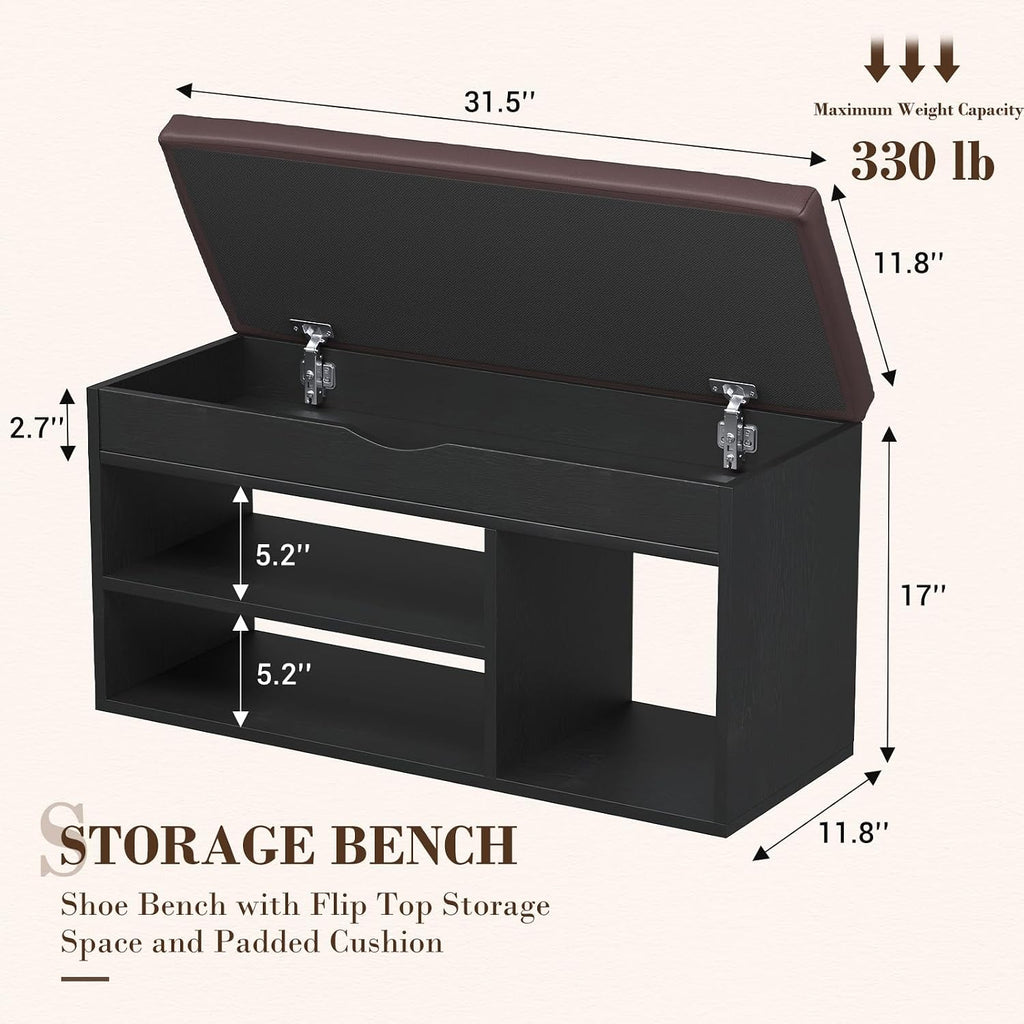 Wooden Cushioned 2 Tier Shoe Storage Bench