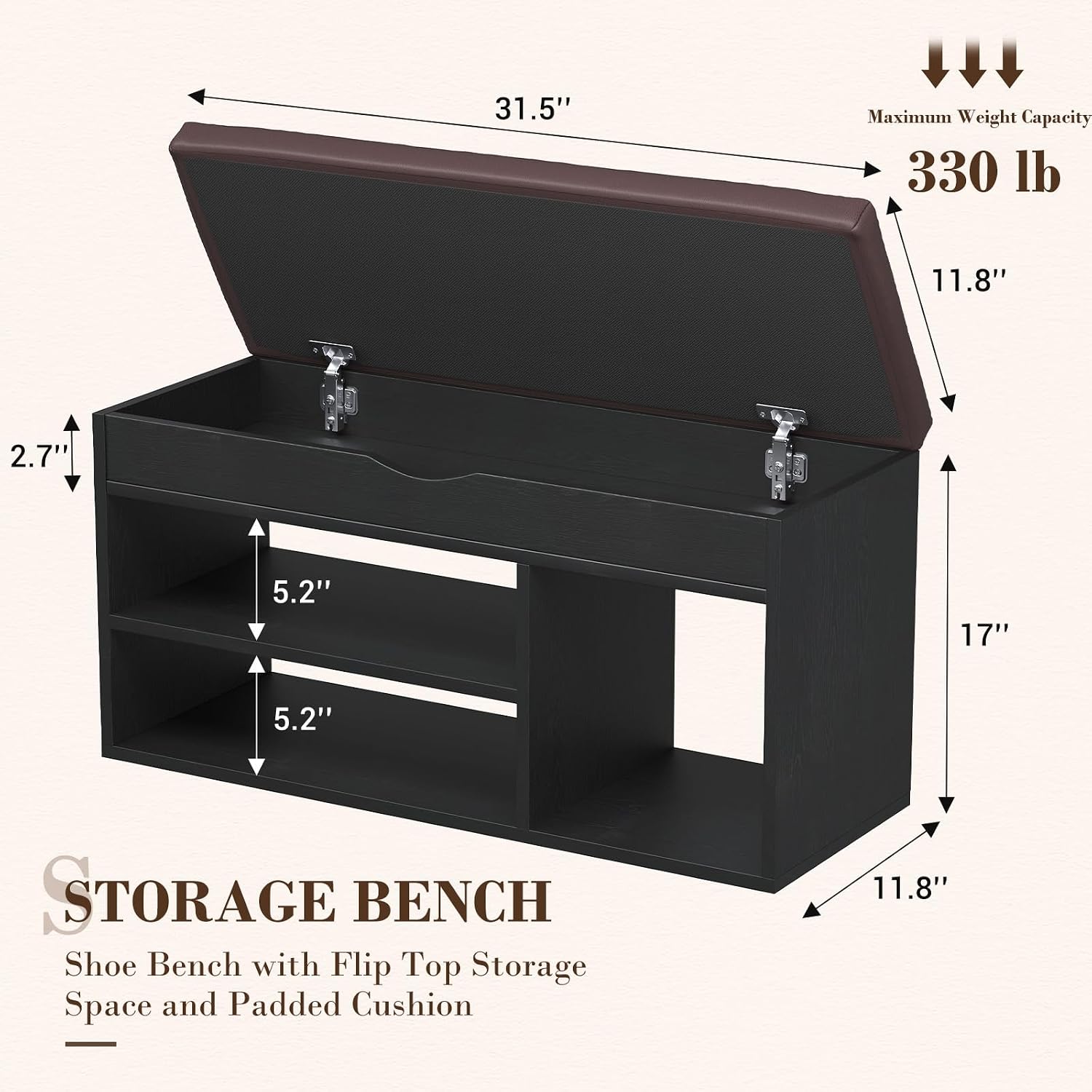 Wooden Cushioned 2 Tier Shoe Storage Bench
