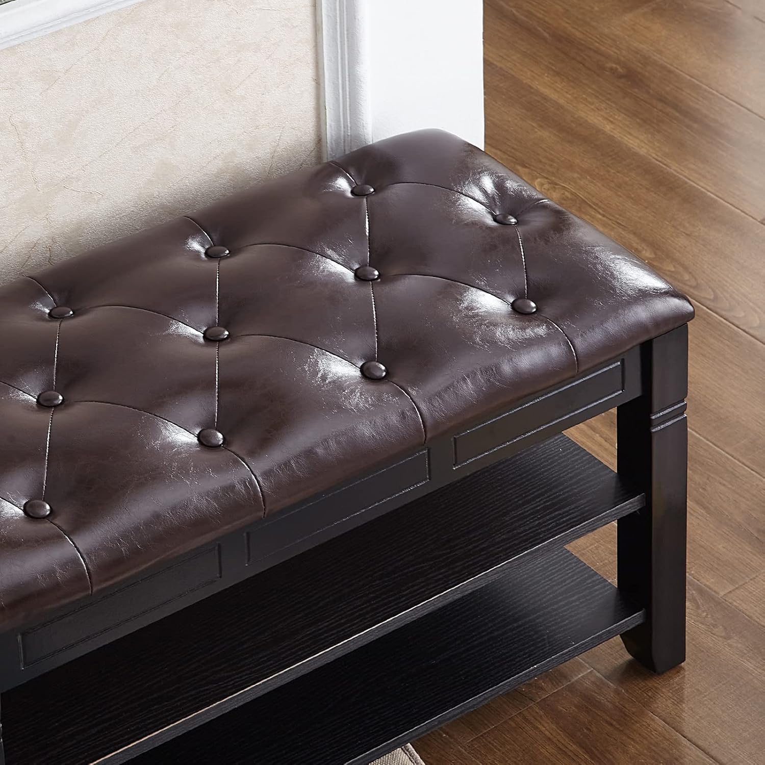 Cushioned Wooden Entryway Shoe Storage Bench