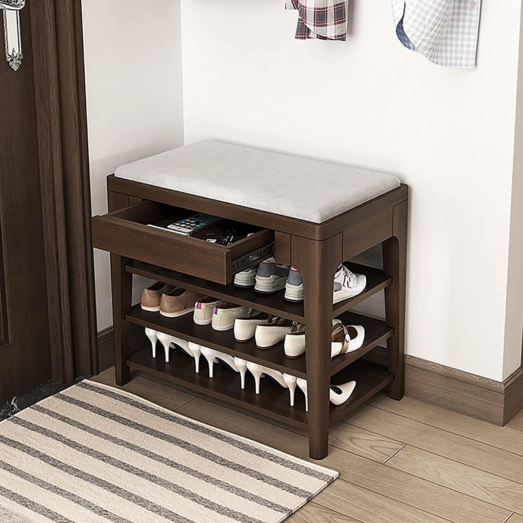 Wooden Cushioned Entryway Storage Shoe Bench