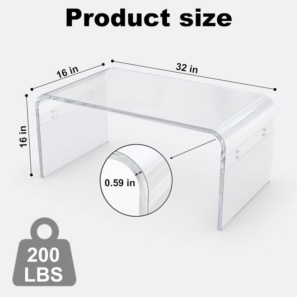 Clear Acrylic Waterfall Mid Century Coffee Table