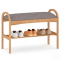Natural Bamboo Flip Top Cushioned Shoe Bench