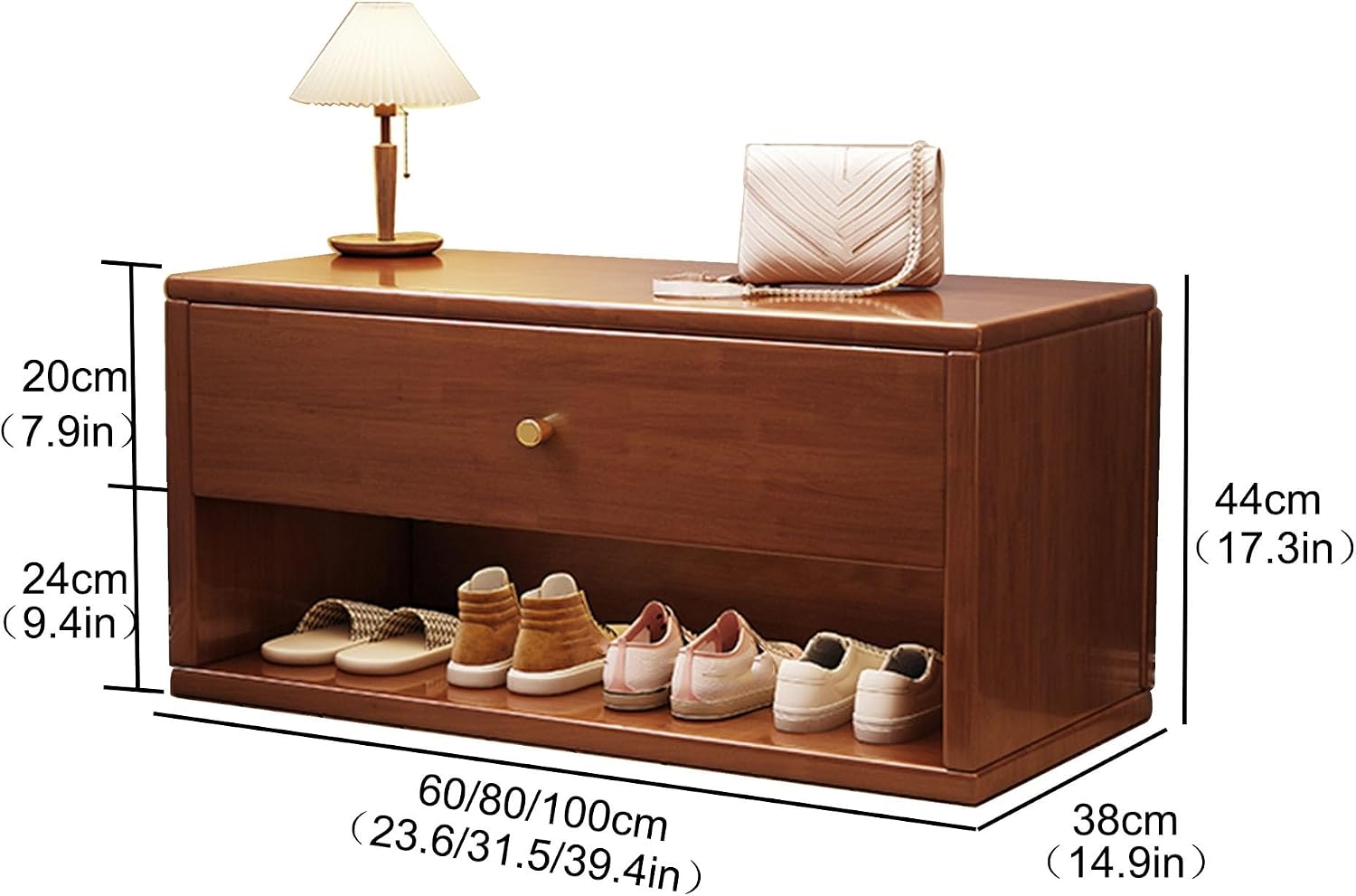 Walnut Drawer Entryway Shoe Storage Bench