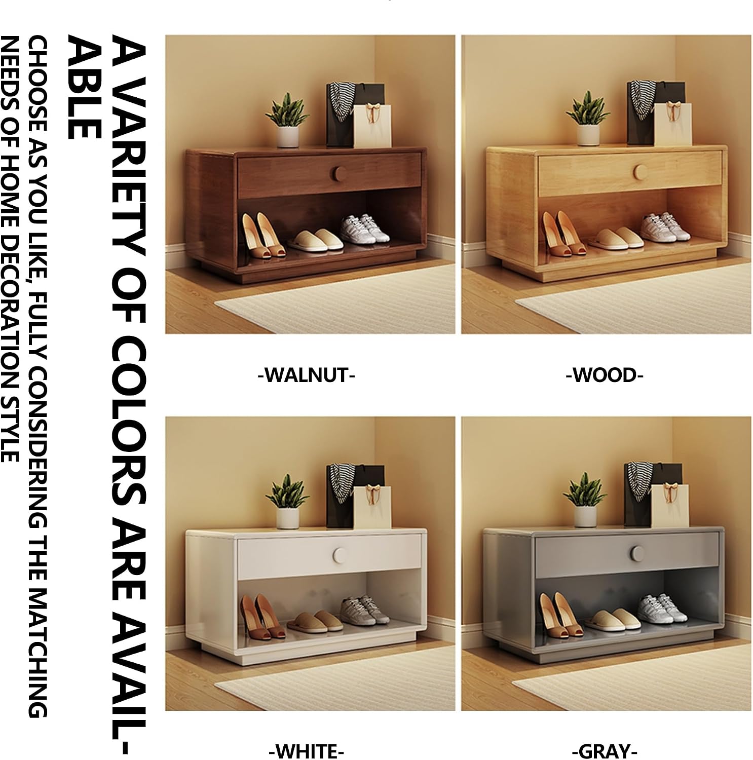 Walnut Wooden Storage Entryway Shoe Bench