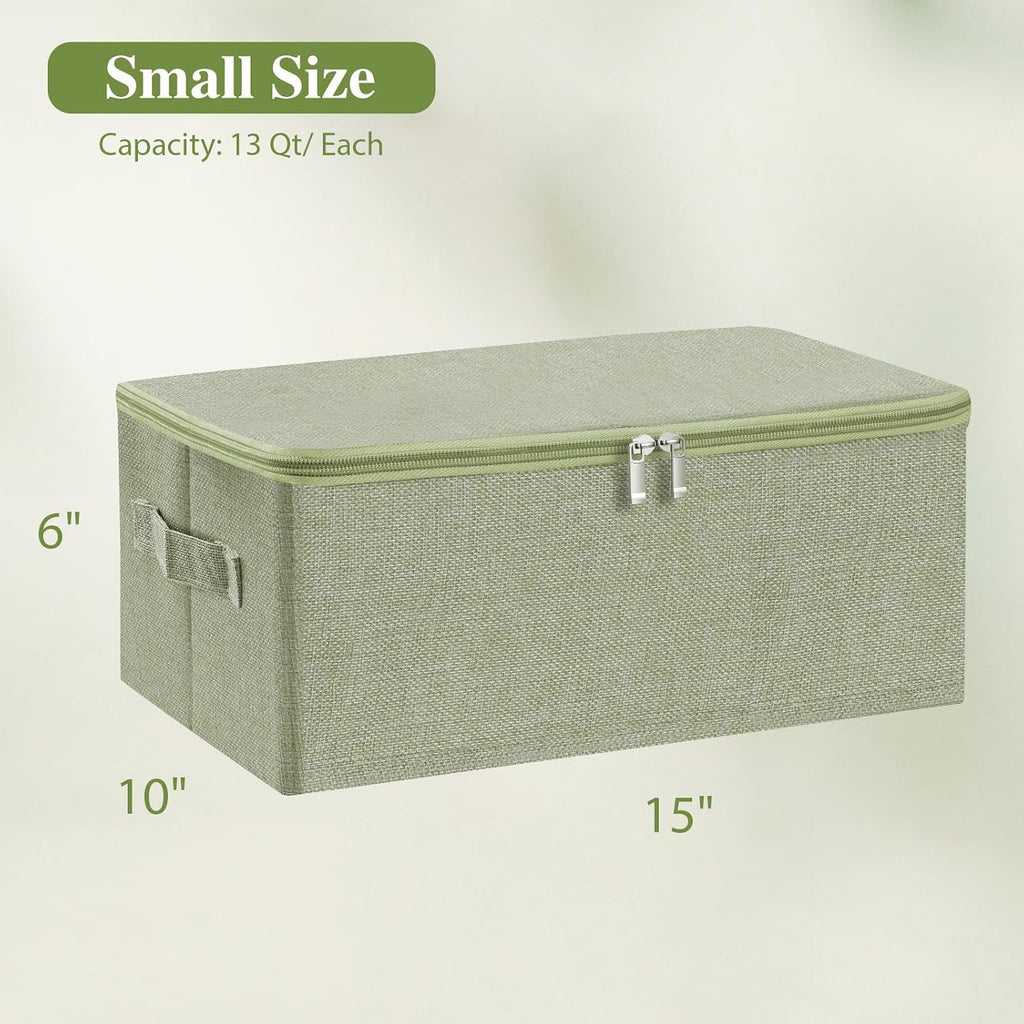 Green Linen Framed Zipper Fabric Storage Bins