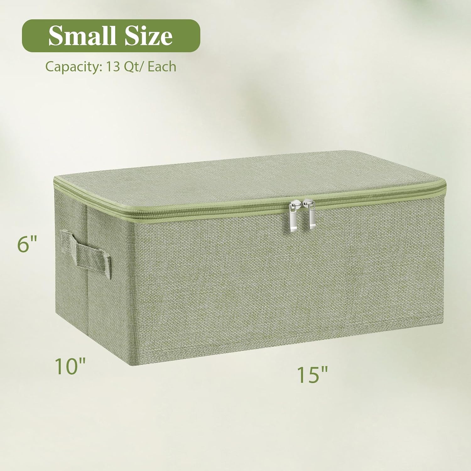 Green Linen Framed Zipper Fabric Storage Bins