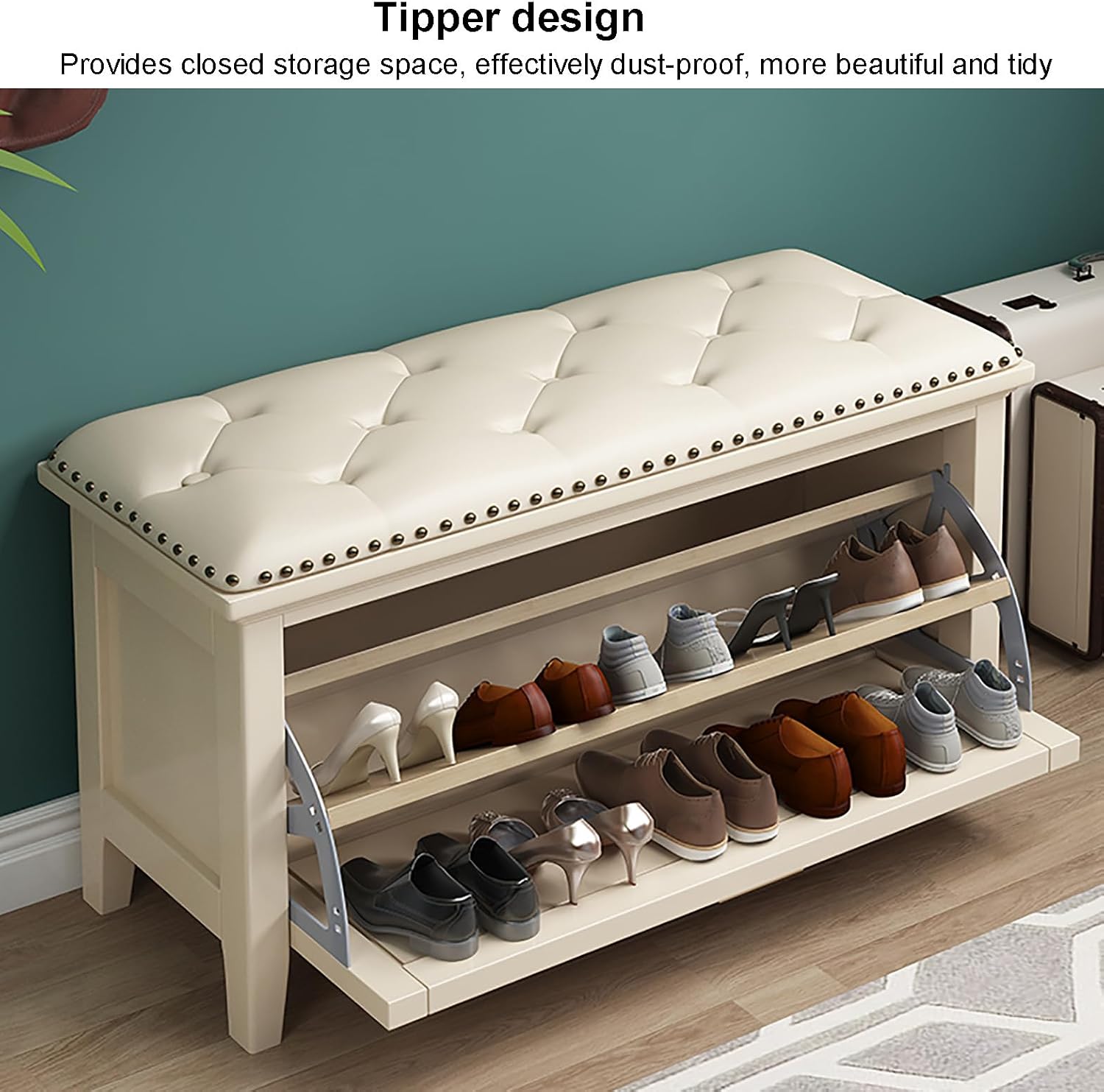 Solid Wood Cushioned Entryway Shoe Storage Bench